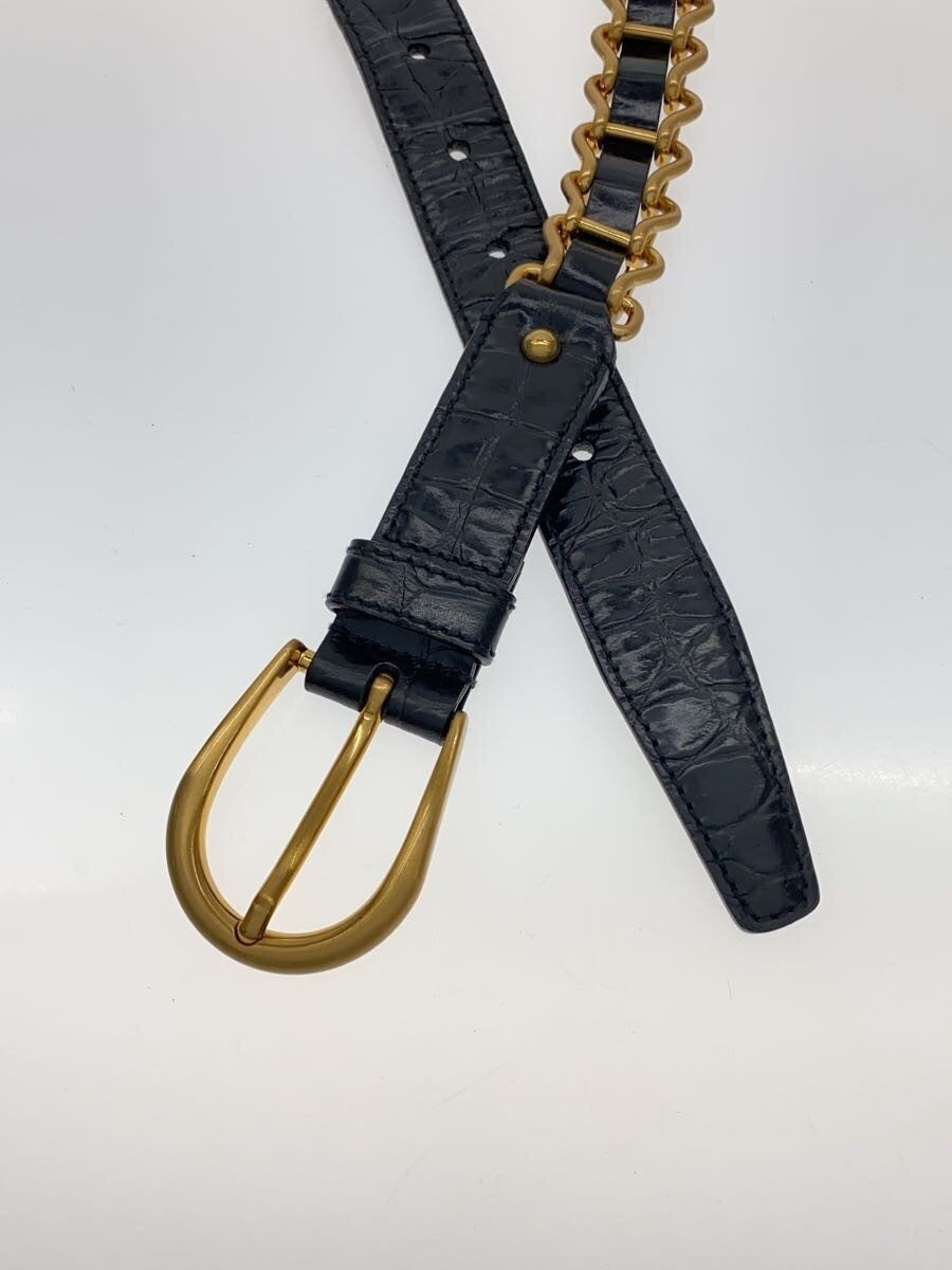 Miu Miu Belt Black Croc Embossed Leather Gold Chain Horseshoe Buckle Italy Used