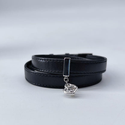 Mikimoto Leather Bracelet Bangle Silver Pearl Heart Charm 41cm Adjustable