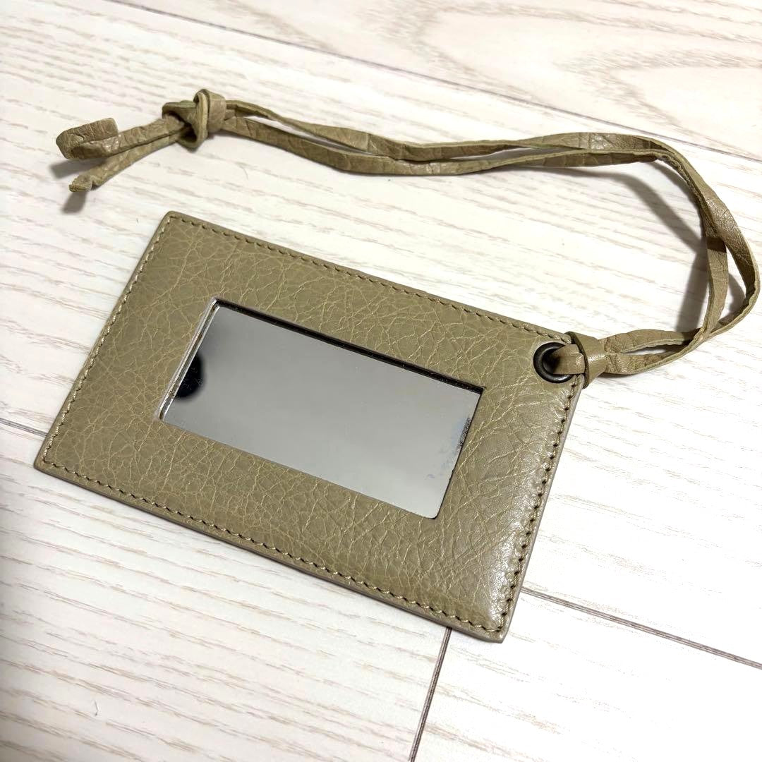 BALENCIAGA Mirror Bag Charm Leather Accessory Greige Beige 13cm 5.1in Authentic