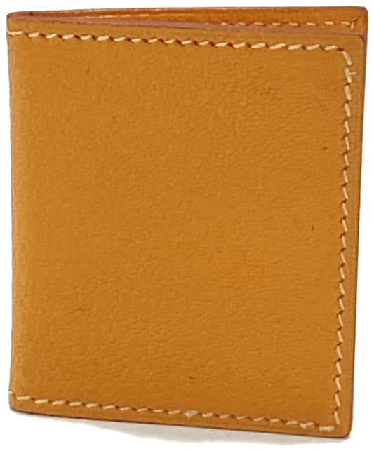 Hermes Mini Photo Case Card Holder Beige Leather Bifold Auth 6x5cm 2.3x1.9" Used