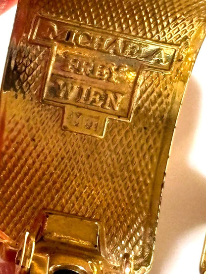 Michaela Frey Wien Clip-On Earrings Gold Enamel Geometric Vintage Austria