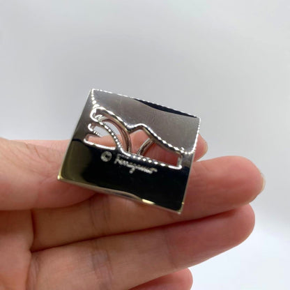Salvatore Ferragamo Scarf Ring Silver Tone Shoe Motif Logo Accessory with Box
