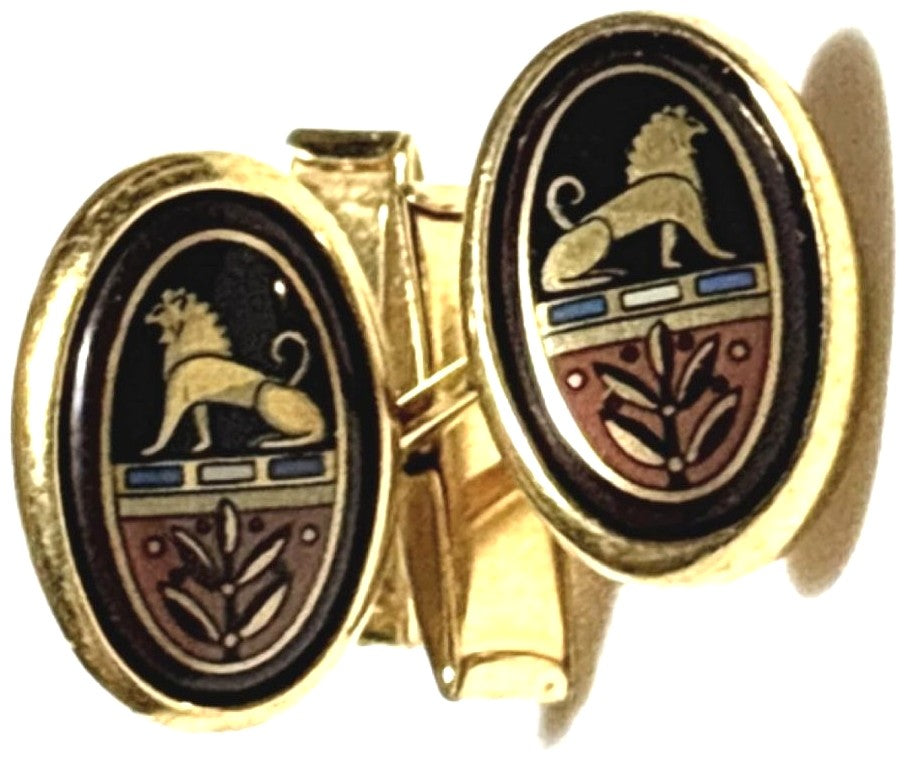 MICHAELA FREY WIEN Enamel Lion Crest Cufflinks Gold Tone Austria Vintage