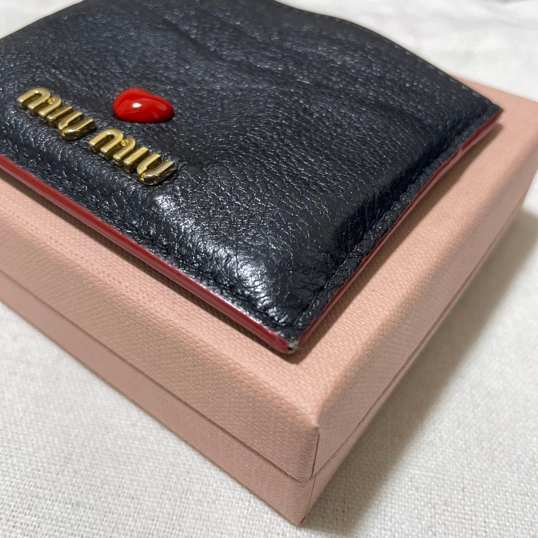 Miu Miu Madras Leather Card Holder Black Red Heart Gold Logo 6 Slots Italy