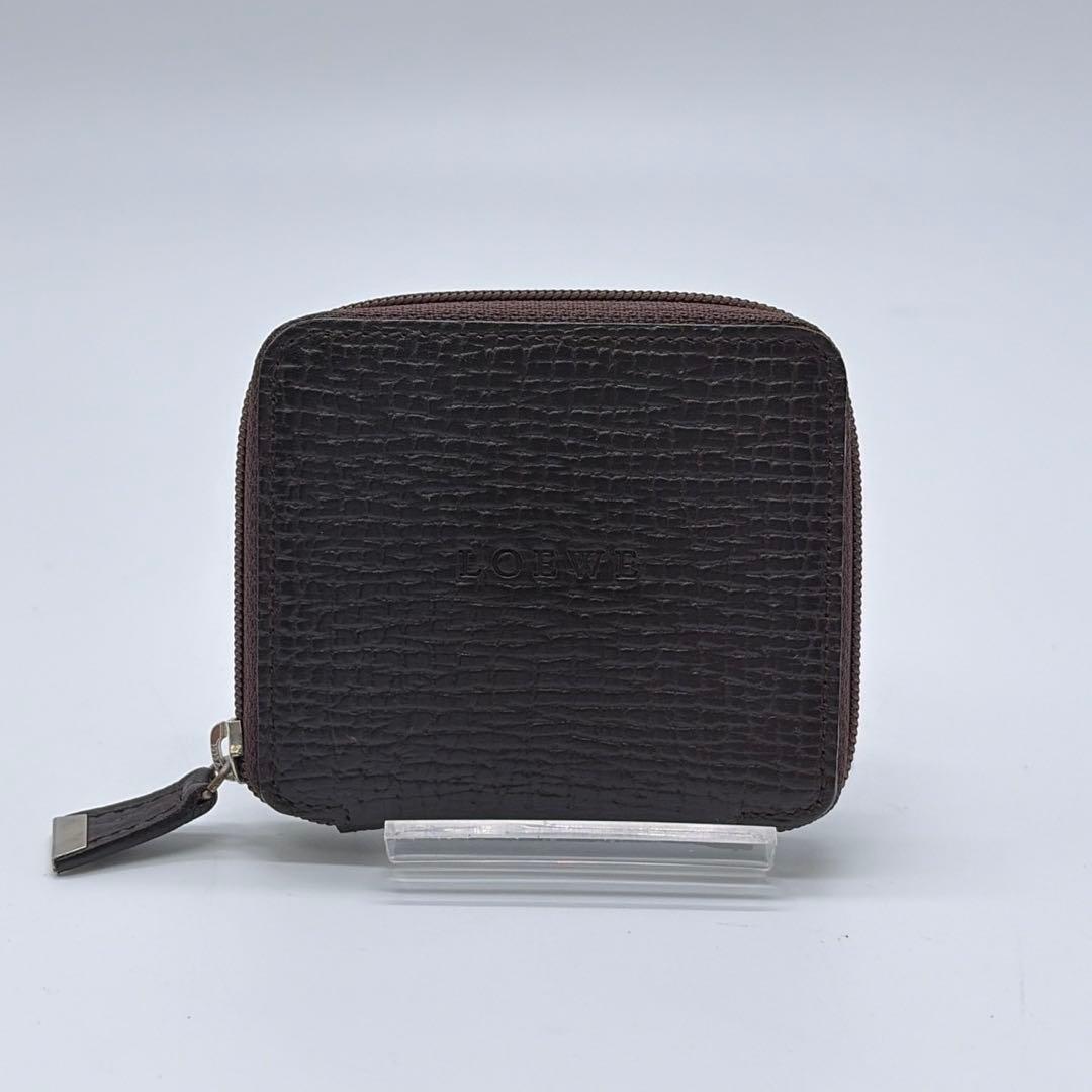 Loewe Dark Brown Leather Zip Around Coin Case 8.5 x 7.5cm 3.3 x 2.9in