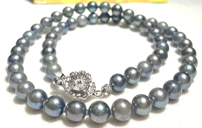 Akoya Pearl Necklace Gray 6.5-7mm 43cm 16.9in Silver Flower Clasp Authentic