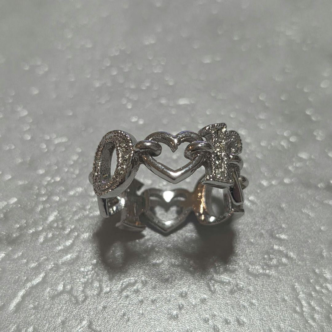 Christian Dior Silver Tone Metal Rhinestone Chain Ring Size 52 US 6