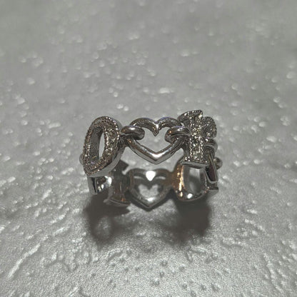 Christian Dior Silver Tone Metal Rhinestone Chain Ring Size 52 US 6