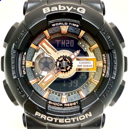 CASIO Baby-G BA-110RG Analog Digital Watch Black Rose Gold 43mm Rubber Strap