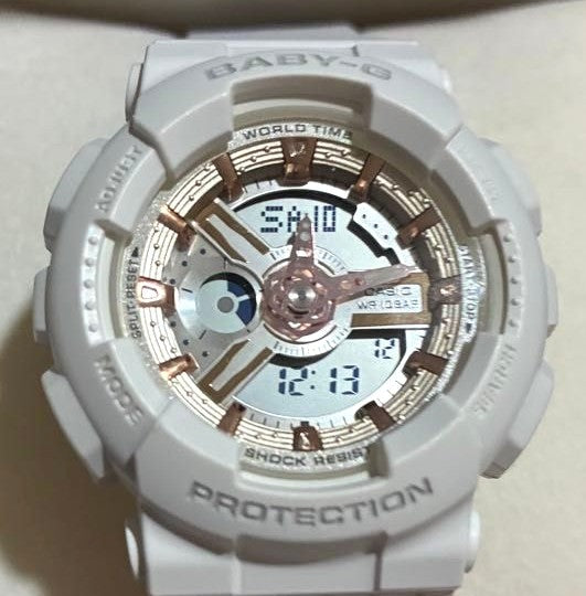 CASIO Baby-G BA-110RG Analog Digital Watch White Rose Gold Resin Case Working