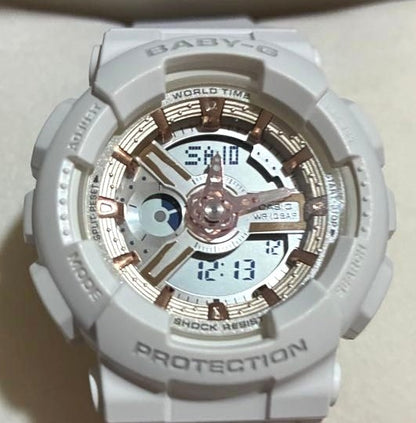 CASIO Baby-G BA-110RG Analog Digital Watch White Rose Gold Resin Case Working