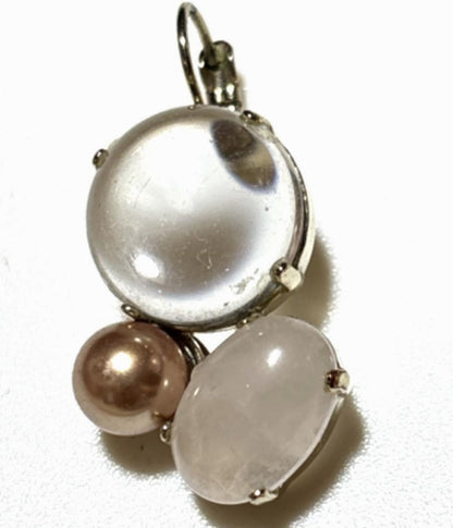 Philippe Ferrandis Bijoux Earrings Multicolor Crystal Pearl Silver France 1.6in