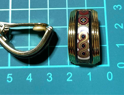 Michaela Frey Wien Clip-On Earrings Gold Enamel Geometric Vintage Austria