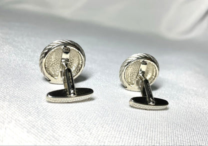 PHILIPPE CHARRIOL Cable Wire C Logo Oval Cufflinks Large Silver Tone 2.2cm