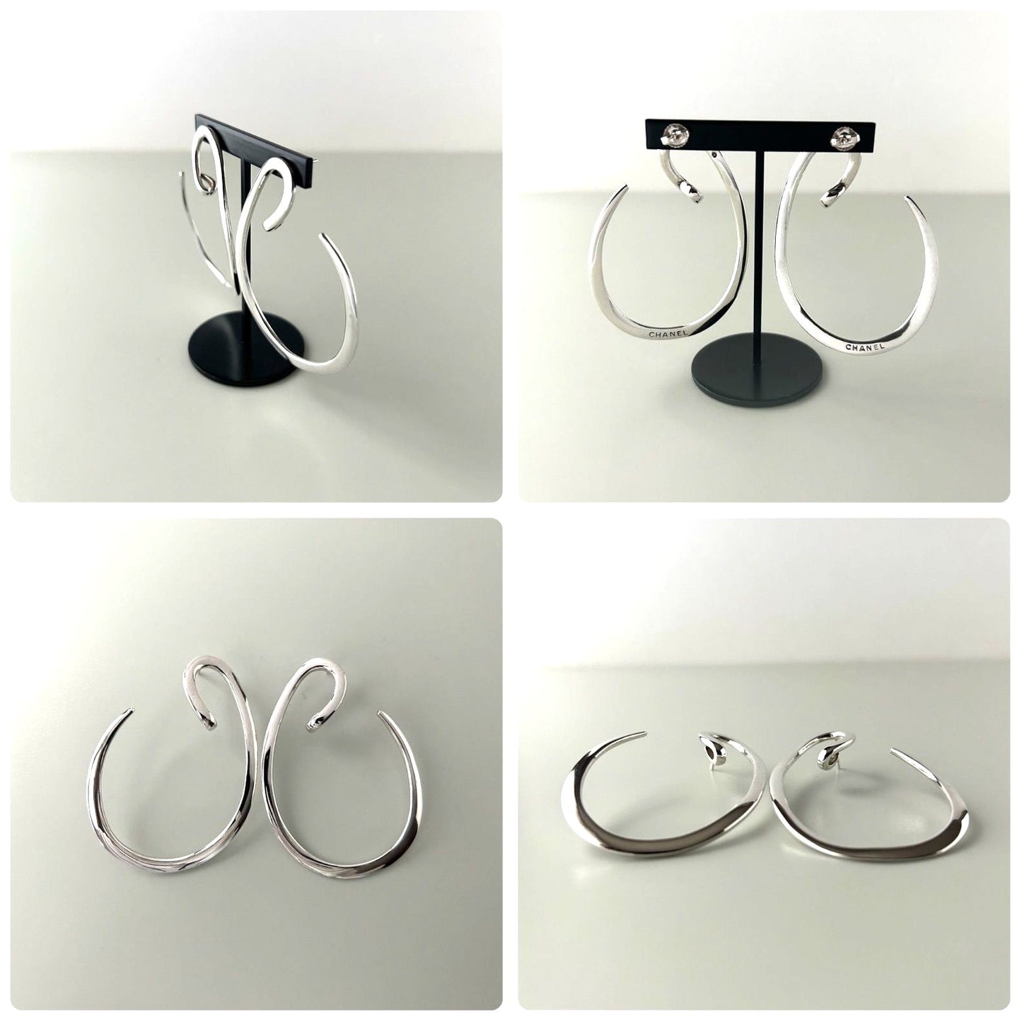 CHANEL Vintage Large Hoop Earrings Silver 925 Sterling Silver Rare Authentic