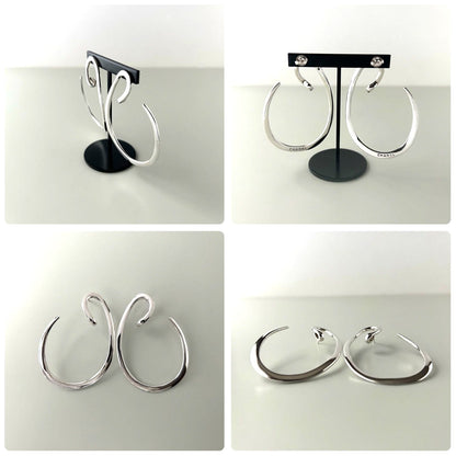 CHANEL Vintage Large Hoop Earrings Silver 925 Sterling Silver Rare Authentic