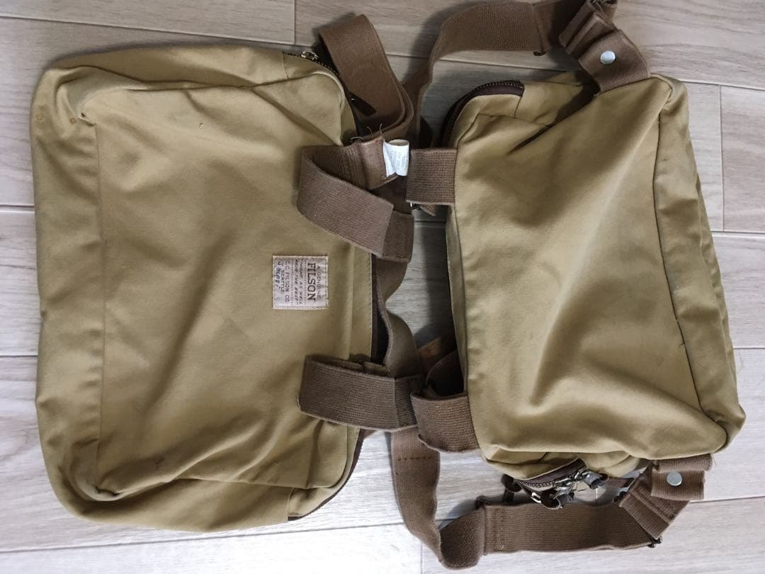 FILSON Tackle Chest Pack Tan Waxed Canvas Fishing Bag Vintage USA Sheepskin Rare