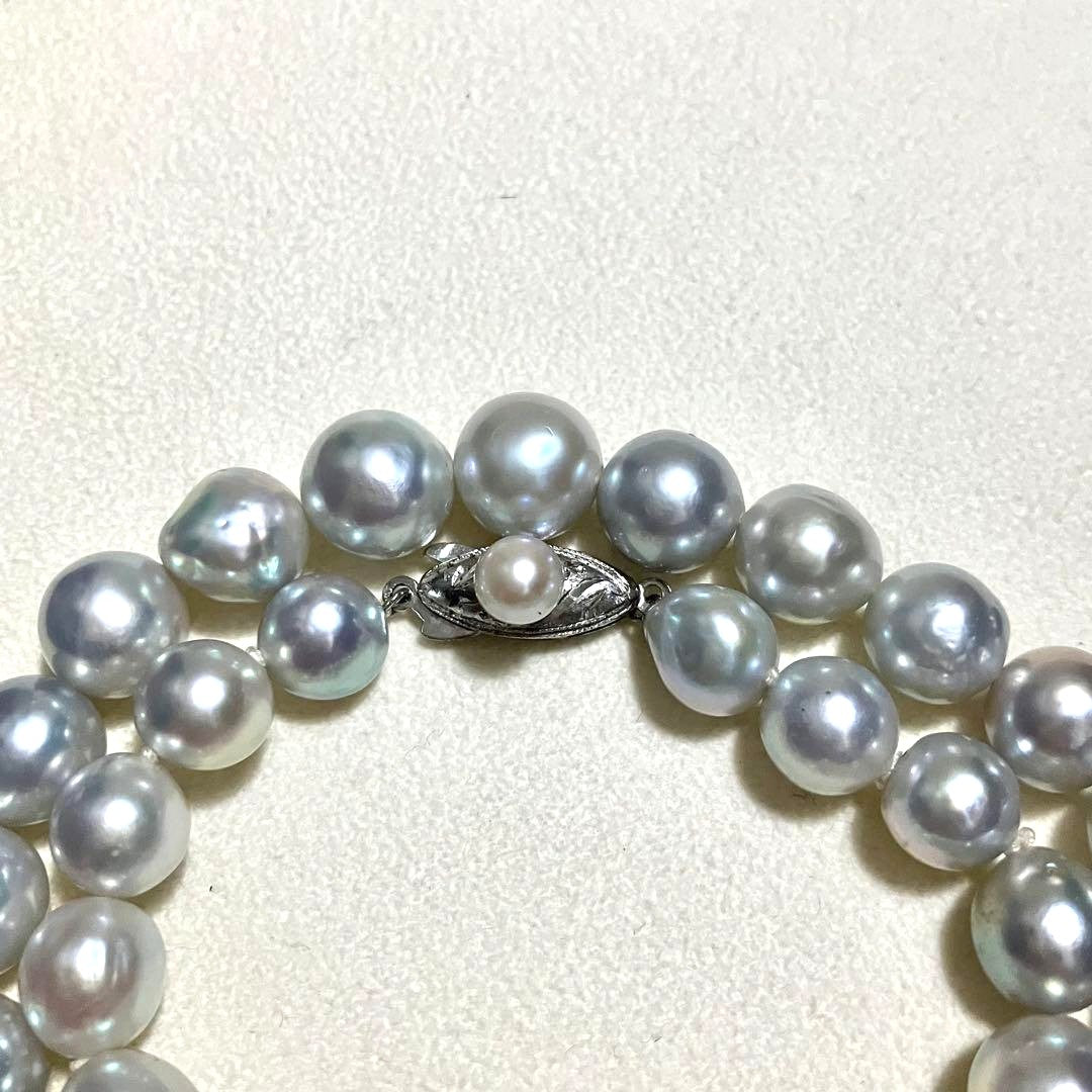 Akoya Pearl Necklace Blue Gray 9.0mm 37cm 14.6in Silver Clasp Certificate Japan