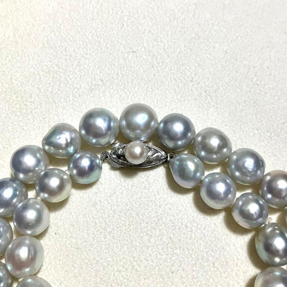 Akoya Pearl Necklace Blue Gray 9.0mm 37cm 14.6in Silver Clasp Certificate Japan