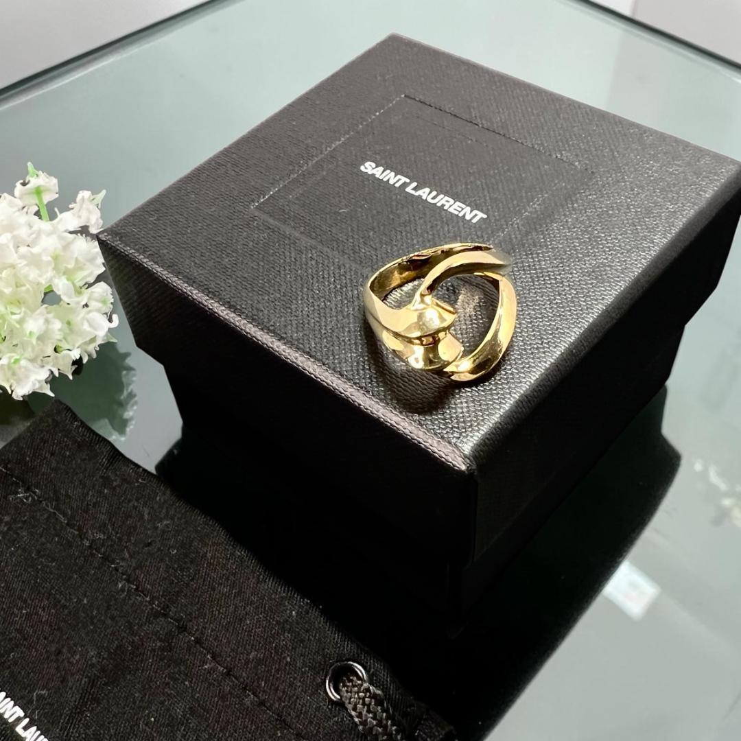 Saint Laurent Gold Plated Brass Loop Ring Size 55 US 7 Rare