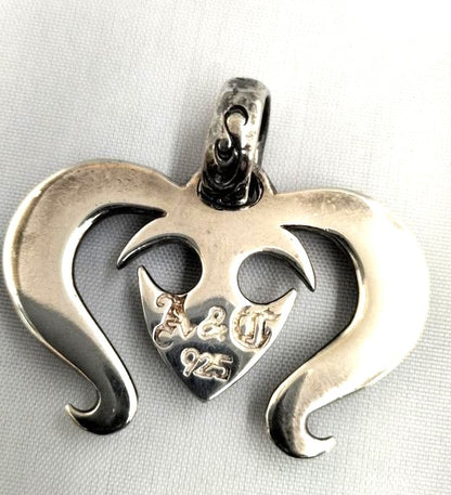 A&G 925 Sterling Silver Tribal Skull Heart Pendant Top Charm Width 4 cm 1.6"