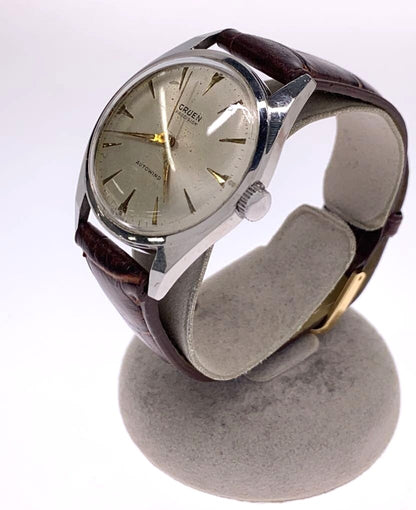 GRUEN Precision Autowind Vintage Automatic Watch Silver Dial Brown Leather Swiss