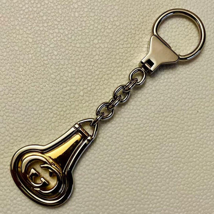 Gucci Auth Old GG Interlocking Logo Keychain Bag Charm Silver Gold 11.5 cm Used