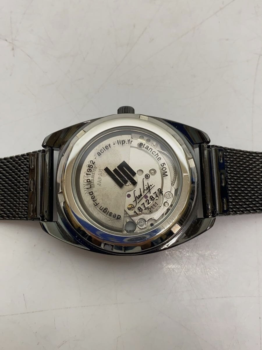 LIP Automatic Watch Black Steel Mesh Band Date Display Analog Men 37mm France