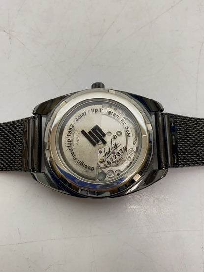 LIP Automatic Watch Black Steel Mesh Band Date Display Analog Men 37mm France