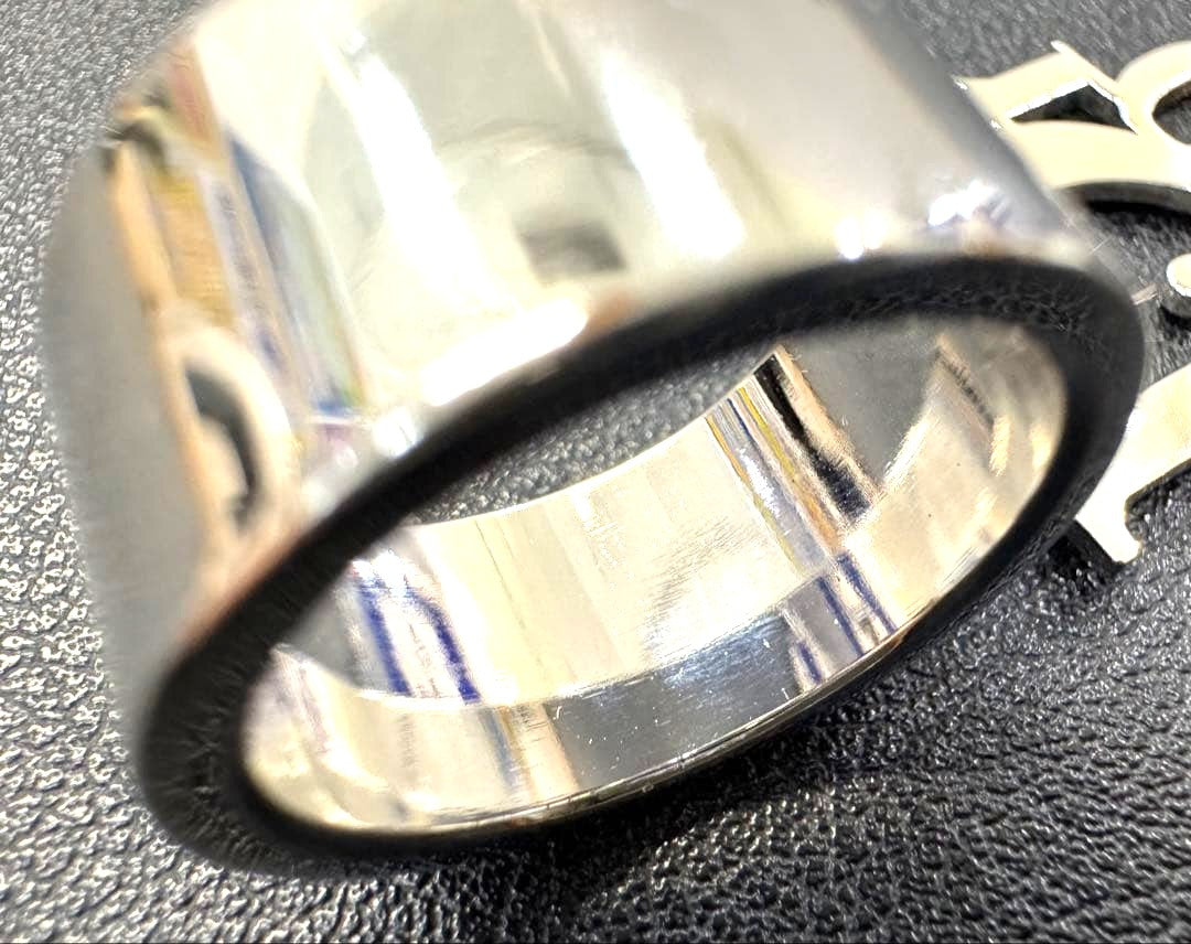 Christian Dior Logo Charm Ring Silver-Tone Metal Wide Band US4 EU47 Vintage AUTH