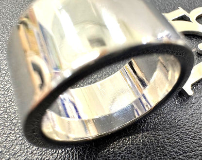 Christian Dior Logo Charm Ring Silver-Tone Metal Wide Band US4 EU47 Vintage AUTH