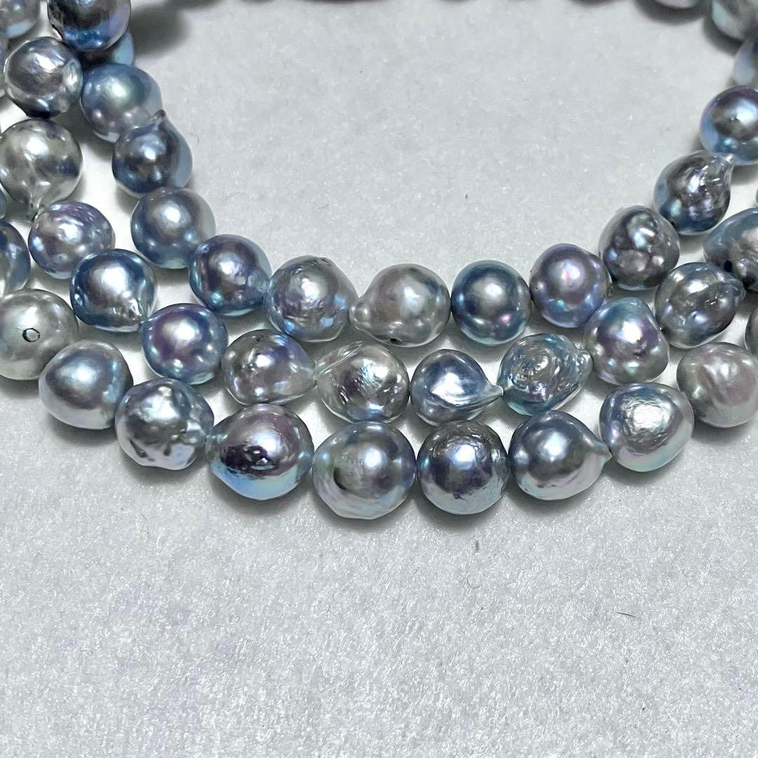 Takashimaya Akoya Pearl Necklace Baroque Blue Gray Semi Long 53cm Silver Clasp