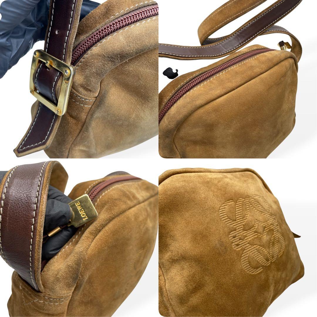 Loewe Anagram Beige Suede Shoulder Bag 20x23x9cm 7.9x9.1x3.5in