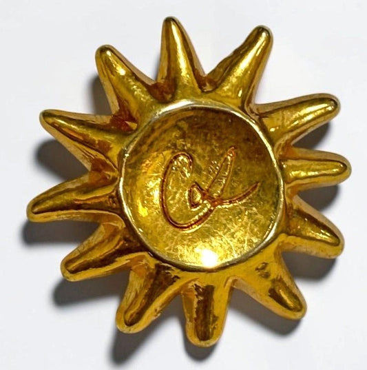 Christian Lacroix Sun Pin Brooch Gold Tone Vintage Badge Lapel Pin France Made