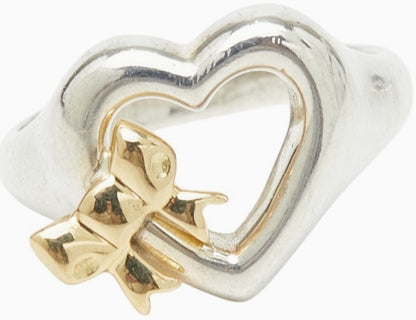 Tiffany & Co Heart Ribbon Ring SV925 Silver 18K Yellow Gold Size US5 EU50 Used