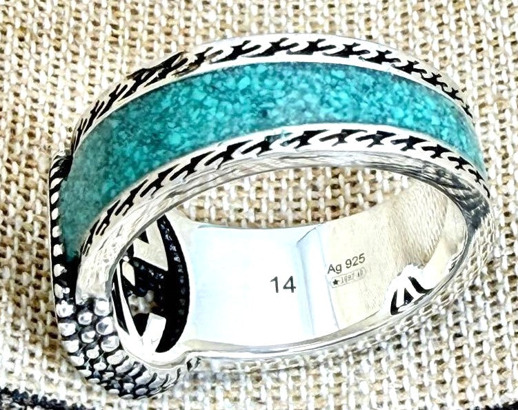 GUCCI Interlocking GG Ring Silver 925 Turquoise Enamel Size US 7 / EU 54 Used