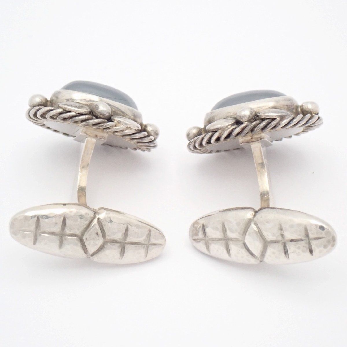 GEORG JENSEN Sterling Silver 925 Cufflinks Hematite Oval Design No.17 Denmark