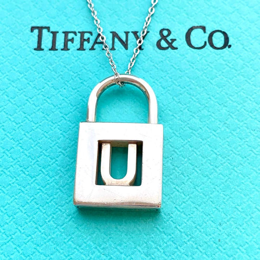 Tiffany & Co Sterling Silver 925 Initial U Cadena Lock Padlock Pendant Top Charm