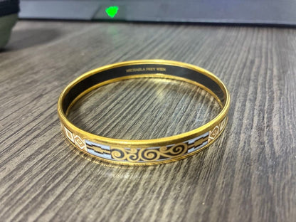 Michaela Frey Wien Enamel Bangle Bracelet Gold Black White Austria 2.6in
