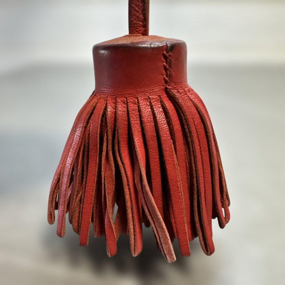 HERMES Carmen Leather Tassel Bag Charm Keychain Red Silver HW Vintage France