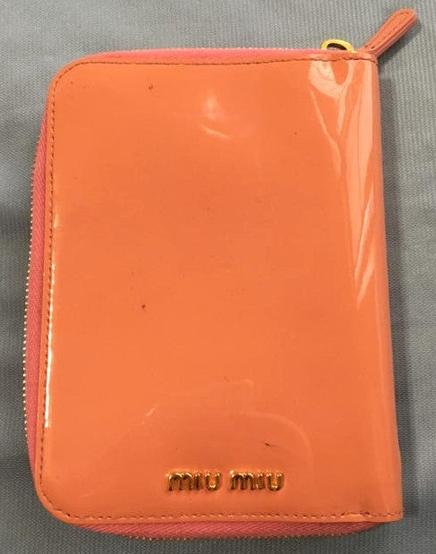 MIU MIU Patent Leather Organizer Cover Ribbon Pink Orange Bow Gold HW