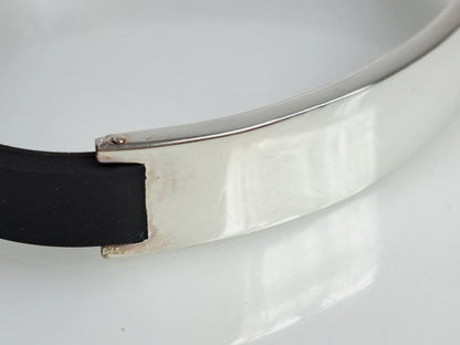 GUCCI Plate Rubber Bracelet Bangle Silver 925 Black 7.5in Authentic Unisex