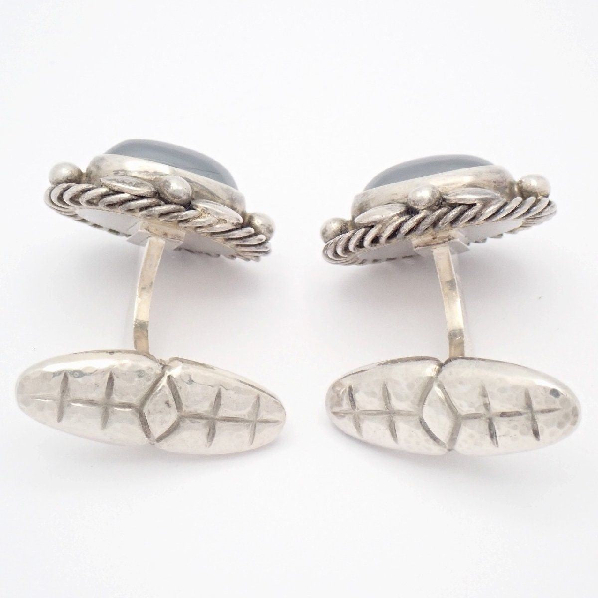 GEORG JENSEN Sterling Silver 925 Cufflinks Hematite Oval Design No.17 Denmark
