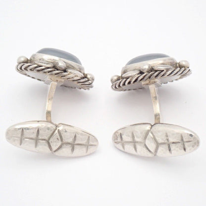 GEORG JENSEN Sterling Silver 925 Cufflinks Hematite Oval Design No.17 Denmark