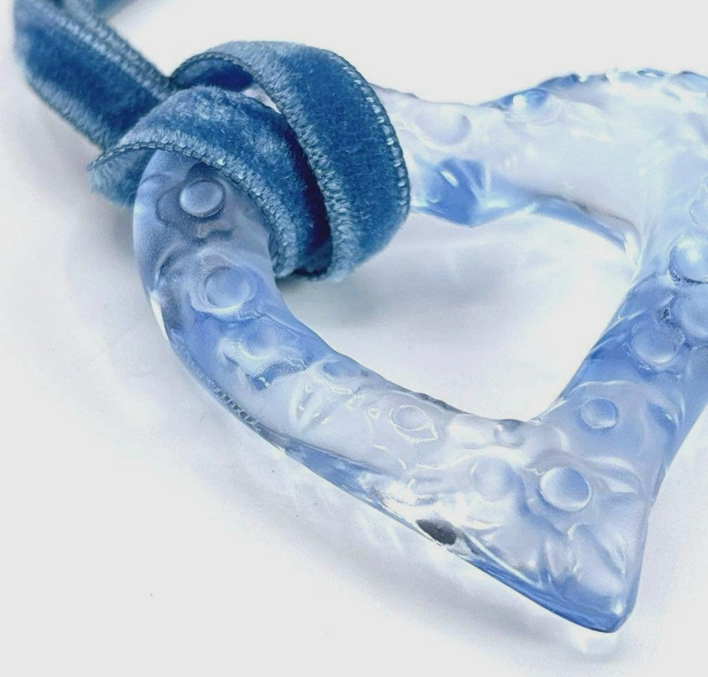 Baccarat Open Heart Pendant Necklace Light Blue Sable Crystal Glass Ribbon Cord