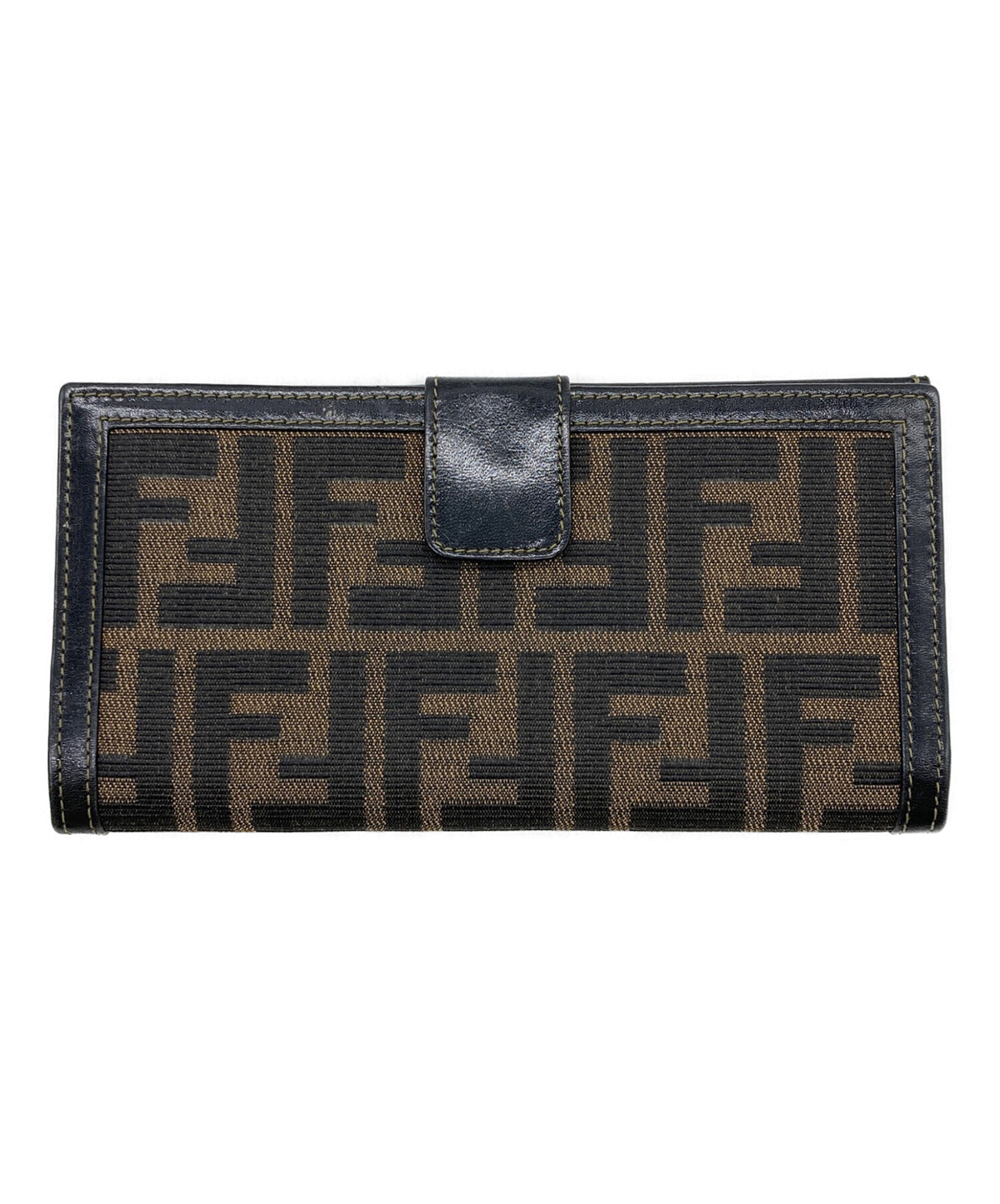 FENDI Zucca Long Wallet Bifold Brown Black Canvas Leather Snap Clasp Italy