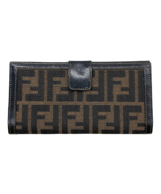FENDI Zucca Long Wallet Bifold Brown Black Canvas Leather Snap Clasp Italy