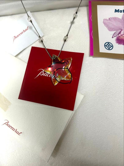 Baccarat Star Crystal Necklace Pendant AB Clear Silver Tone Chain Box France
