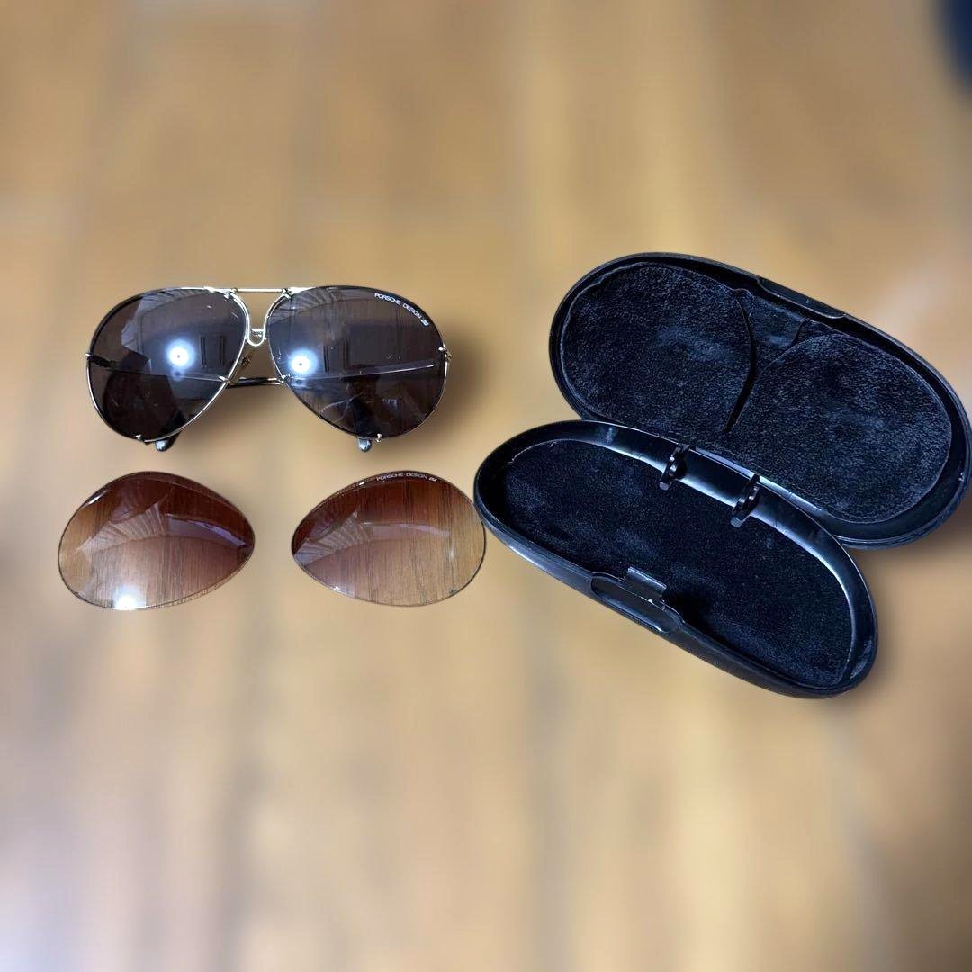 PORSCHE DESIGN by CARRERA Vintage Teardrop Aviator Sunglasses Gold Extra Lens