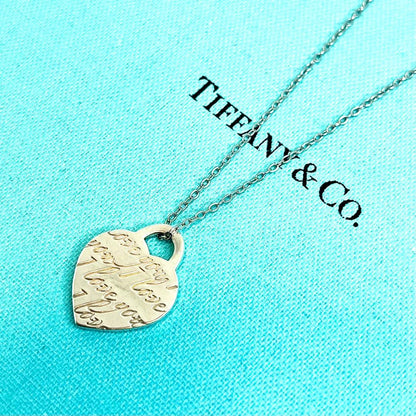 Tiffany & Co Notes Heart Tag Pendant Top Necklace Silver 925 Used I Love You